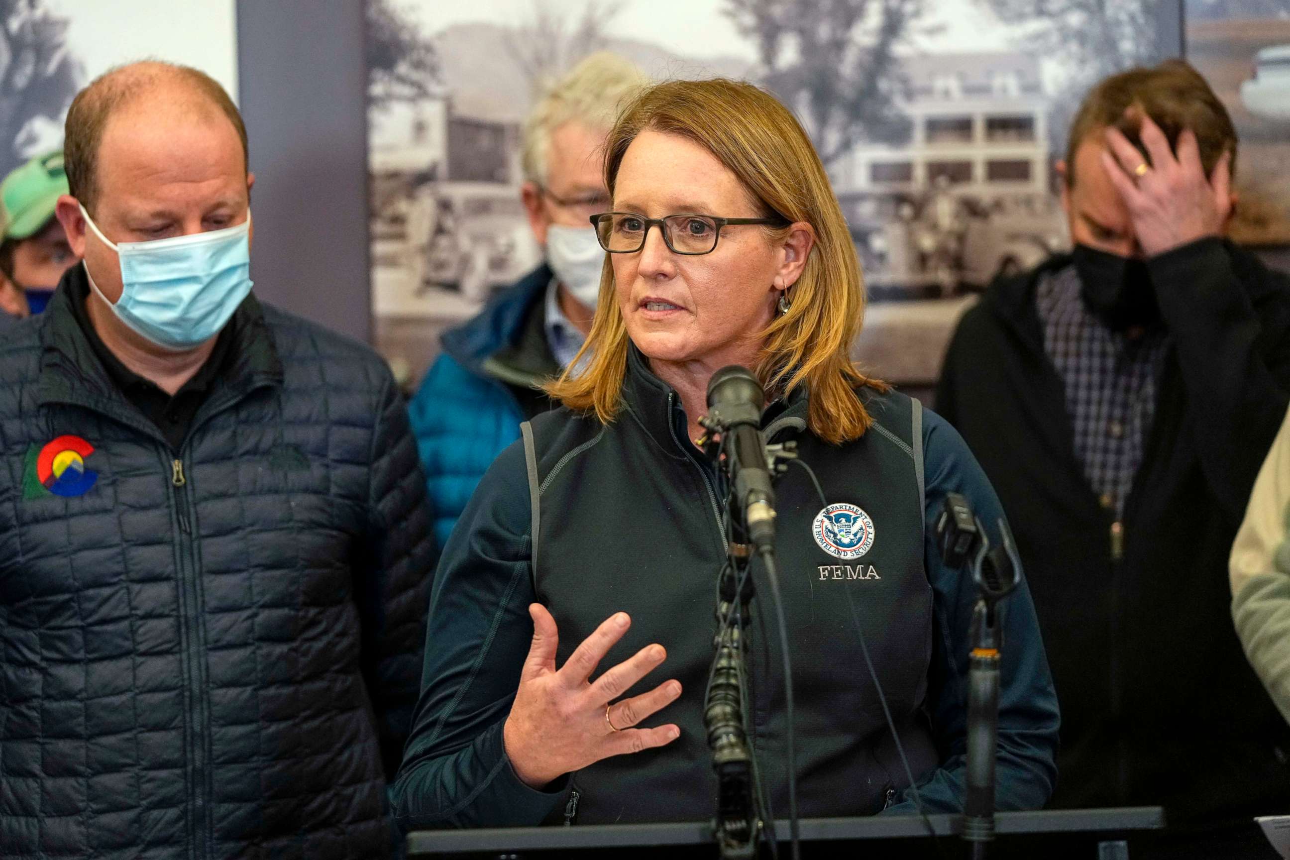 PHOTO: FEMA administrator Deanne Criswell talks during a news conference updating the Colorado wildfire damage after touring the impacted area, Jan. 2, 2022, in Boulder, Colo.