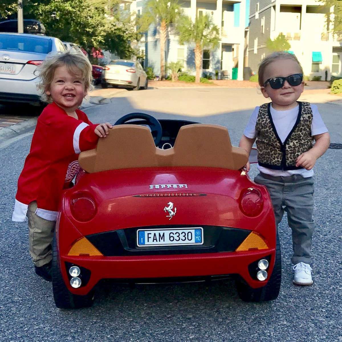 PHOTO: Lauren Willis is dressing her twins as movie characters Ferris Bueller and Cameron Frye for Halloween, complete with a red Ferrari.