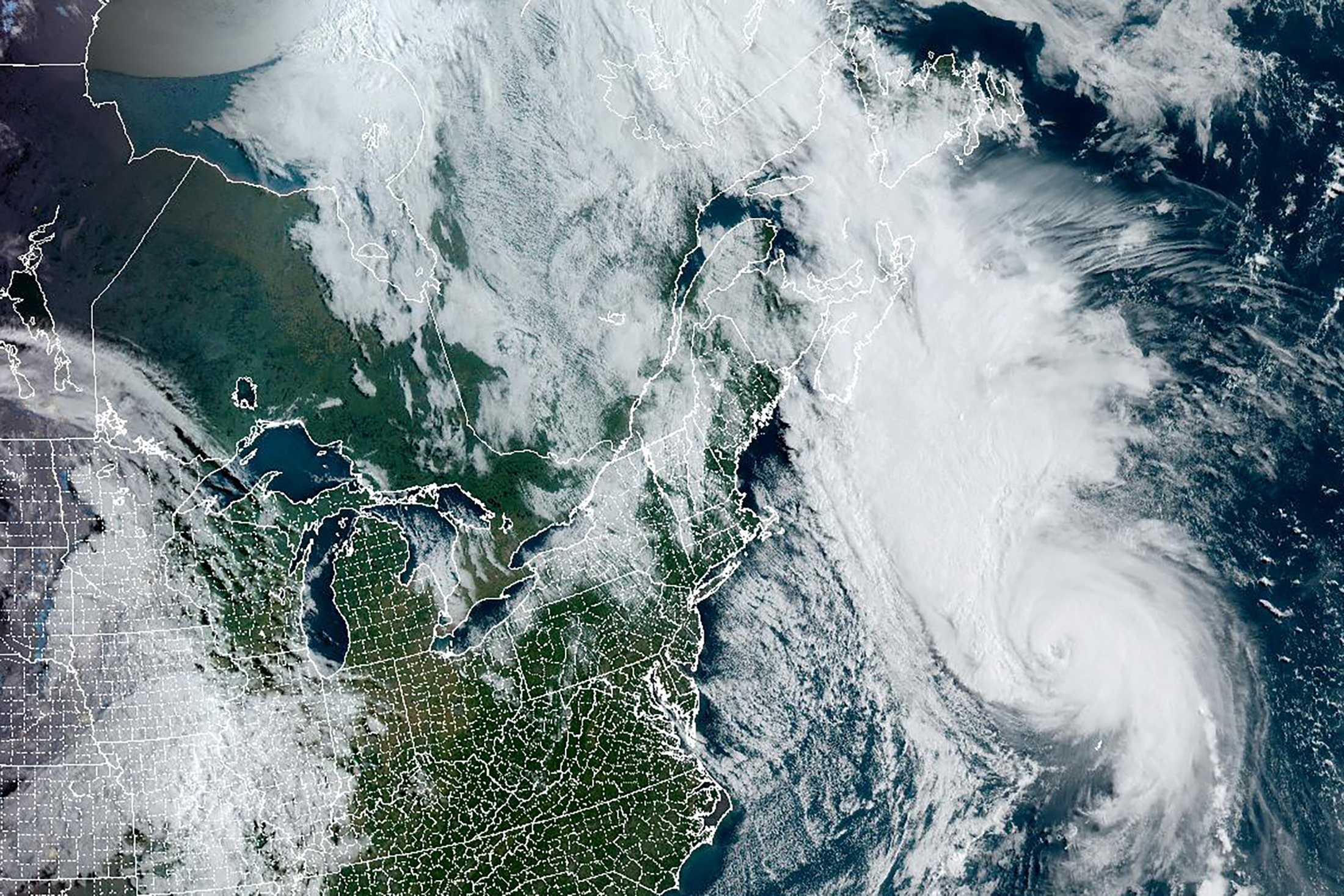 PHOTO: Hurricane Fiona advances towards Canada's Maritimes provinces in a composite image from the National Oceanic and Atmospheric Administration (NOAA) GOES-East weather satellite, Sept.23, 2022. 