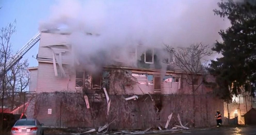 PHOTO: A firefighter has died after becoming trapped while battling a multi-alarm blaze in Worcester, Mass., Dec. 9, 2018. 