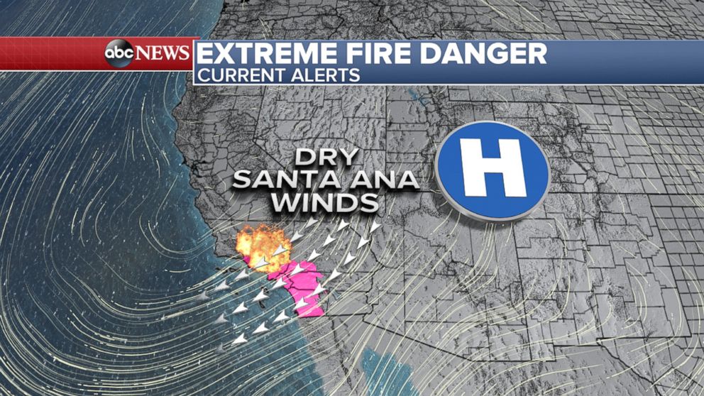 PHOTO: Classic Santa Ana wind setup with high pressure bringing strong offshore winds to Southern California.