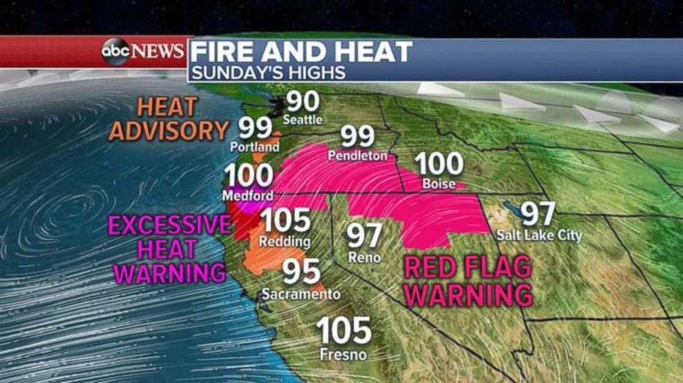 Red flag warnings are in place for fire danger in northern Nevada, southern Oregon and southwest Idaho on Sunday.