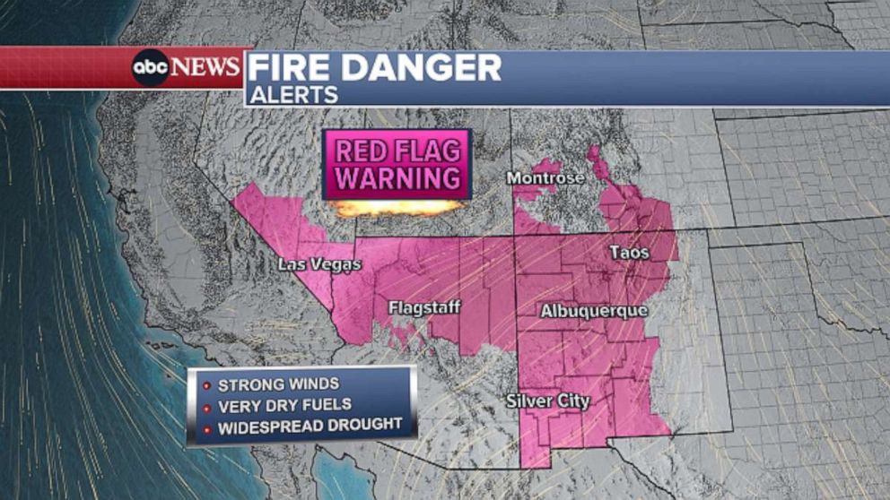 PHOTO: Fire danger persists in the Southwest, with red flag warnings issued from Nevada to New Mexico.