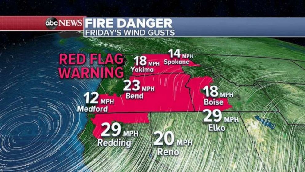 PHOTO: Red flag warnings are in place in the Northwest, where fires are possible.