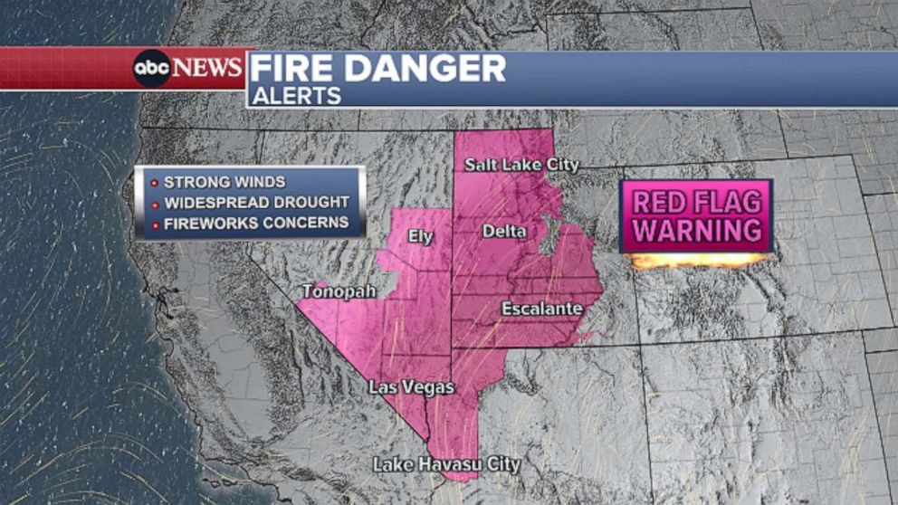 PHOTO: A map indicates fire danger alerts on July 4, 2022.