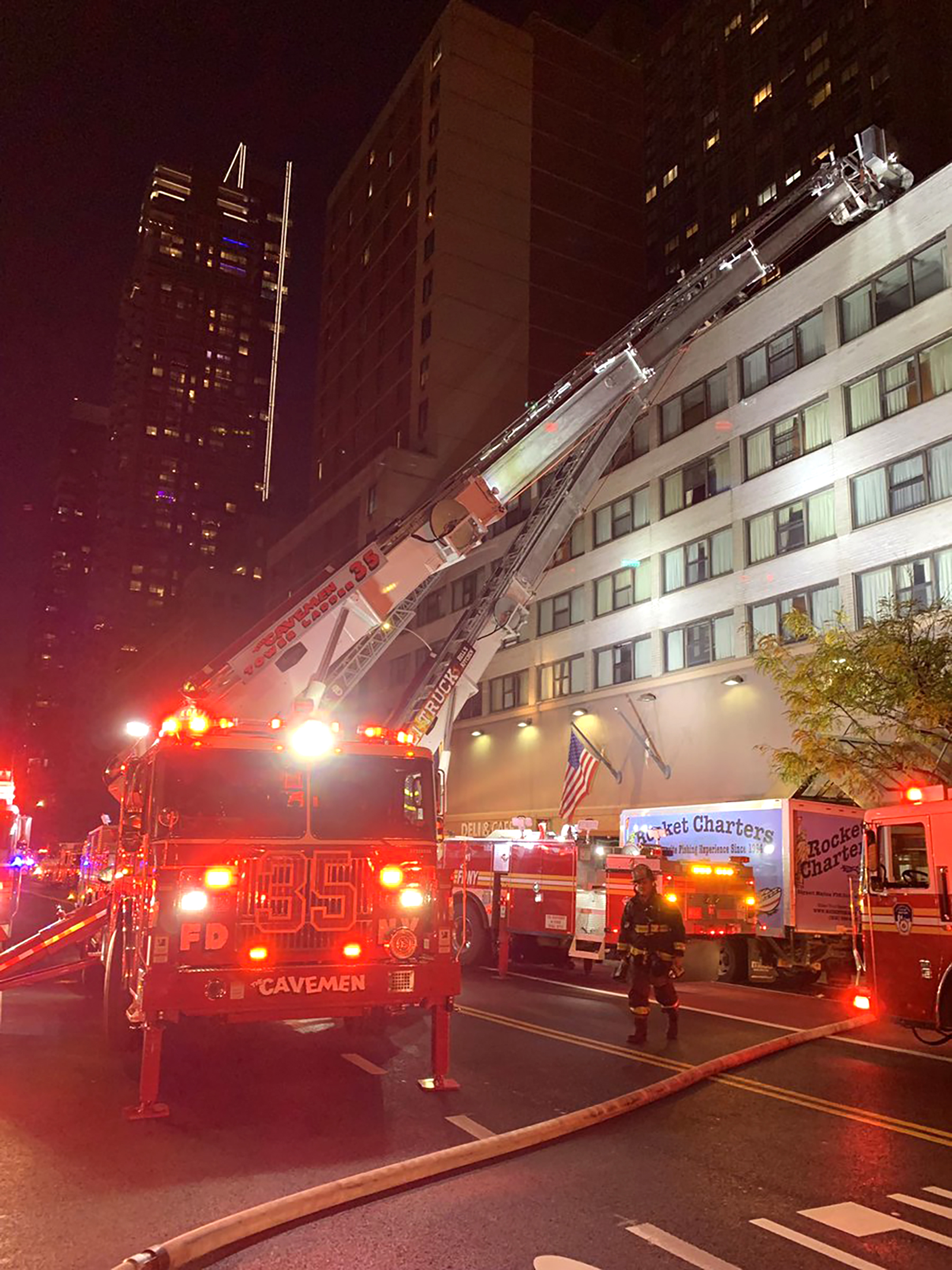 PHOTO: FDNY firefighters respond to a fire where at least 100 people were evacuated after an underground Hell's Kitchen homeless encampment caught fire, Oct. 29, 2022, in New York City.