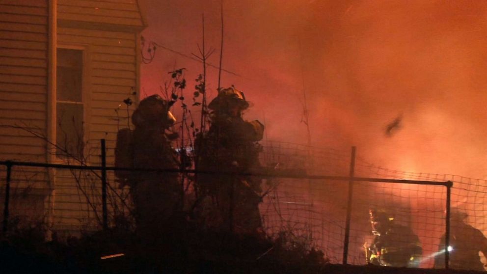 PHOTO: A firefighter died while battling a four-alarm blaze in Worcester, Mass., Nov. 13, 2019.