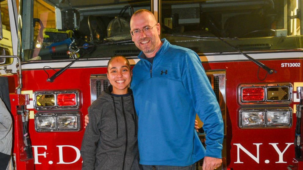 PHOTO: Anissa Cruz, 21, reunited with retired firefighter Stephen McNally in New York this month. McNally saved Cruz and her mother from an apartment fire in 2002.