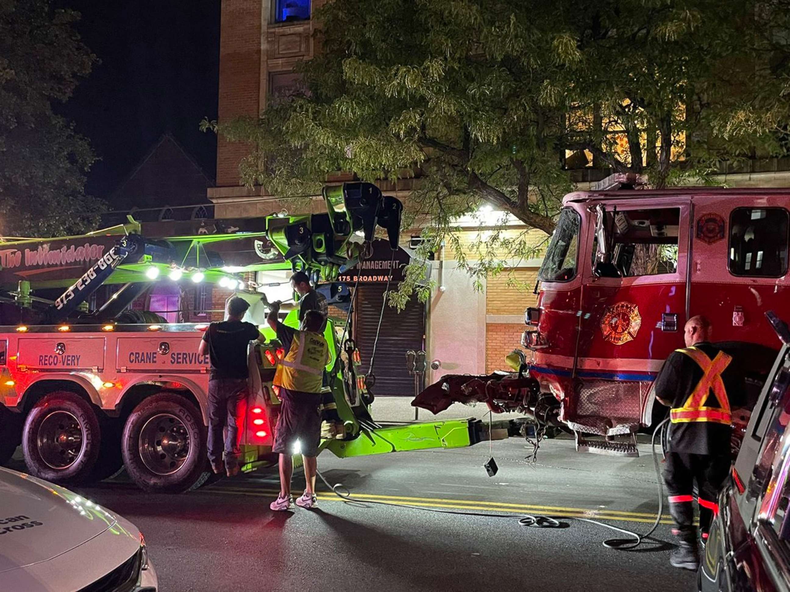 PHOTO: Two fire trucks collided while heading to a fire in Paterson, N.J., Sept. 10, 2022.