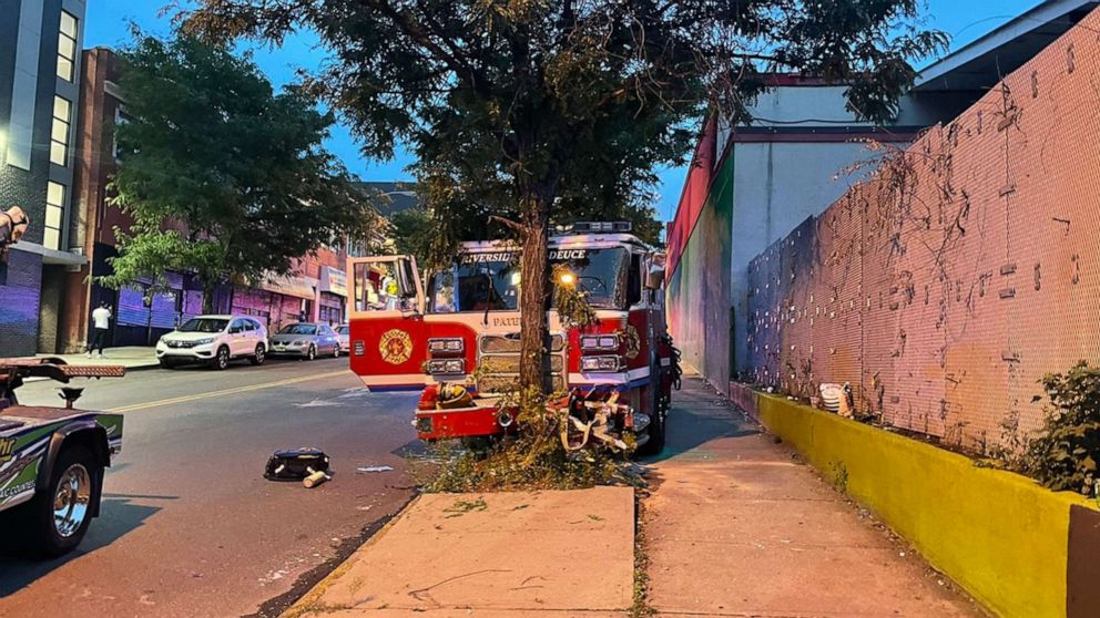 PHOTO: Two fire trucks collided while heading to a fire in Paterson, N.J., Sept. 10, 2022.