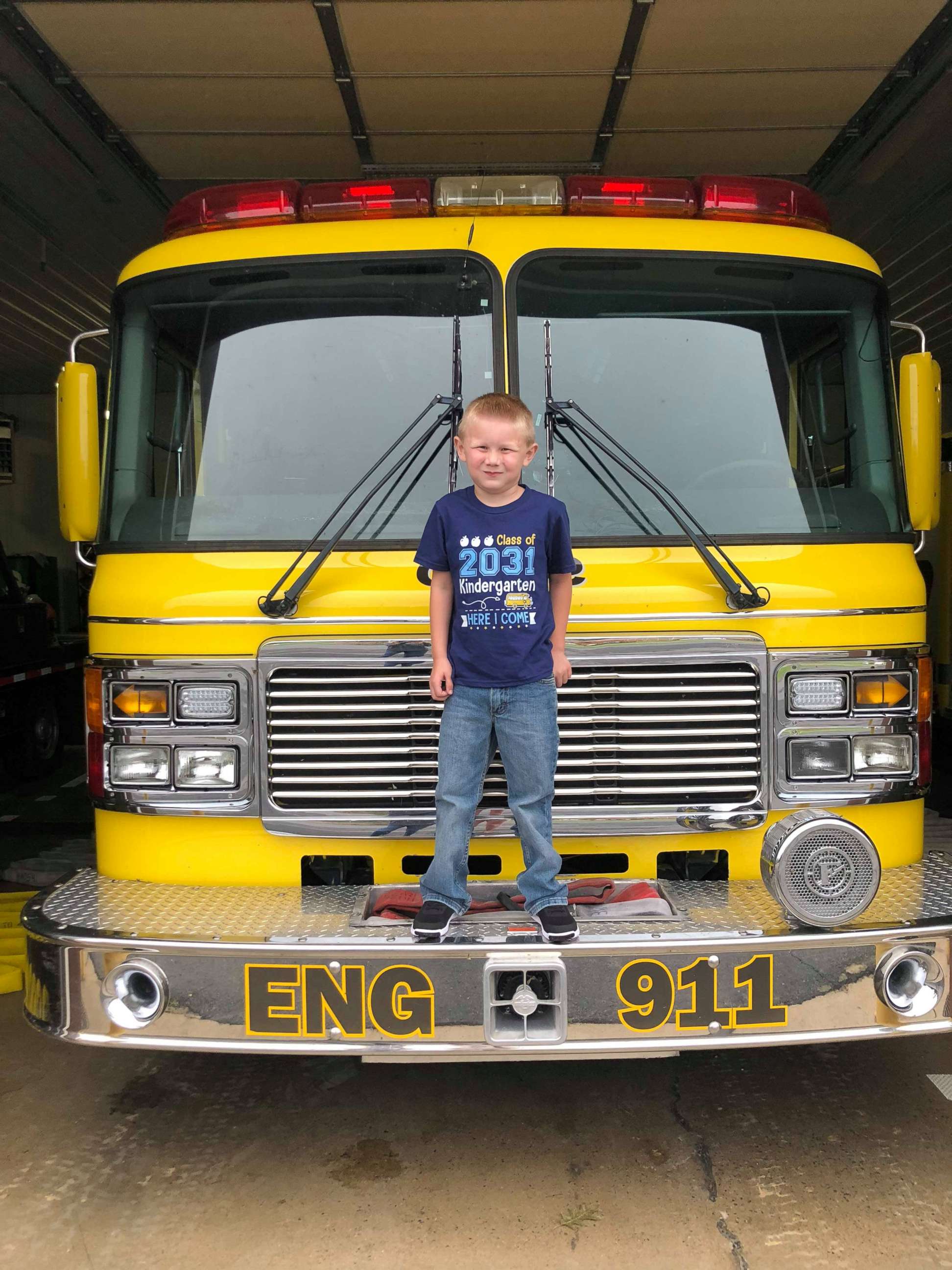 PHOTO: Cooper Brooks, 5, was escorted to his first day of school on a fire truck from the Sullivan County Volunteer Fire Department where his father was a fireman.