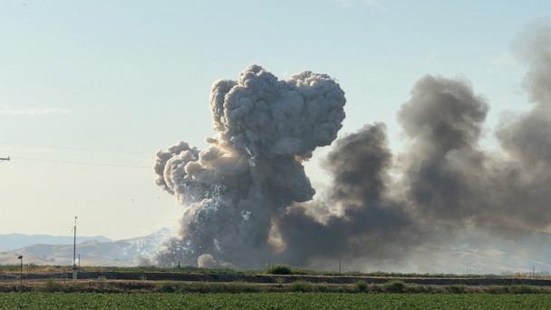 Clouds of smoke rise following explosions at a firework storage warehouse in Esparto, California, United States, July 1, 2025, in this screengrab taken from a social media video. 