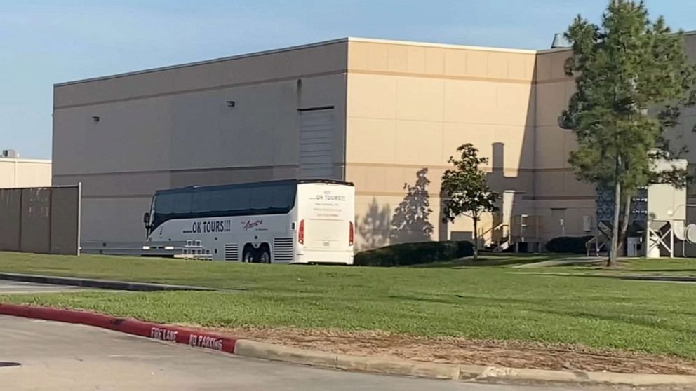 PHOTO: A bus arrives at a shelter run by the National Association of Christian Churches that will house unaccompanied migrant girls in the Houston area, April 2, 2021.