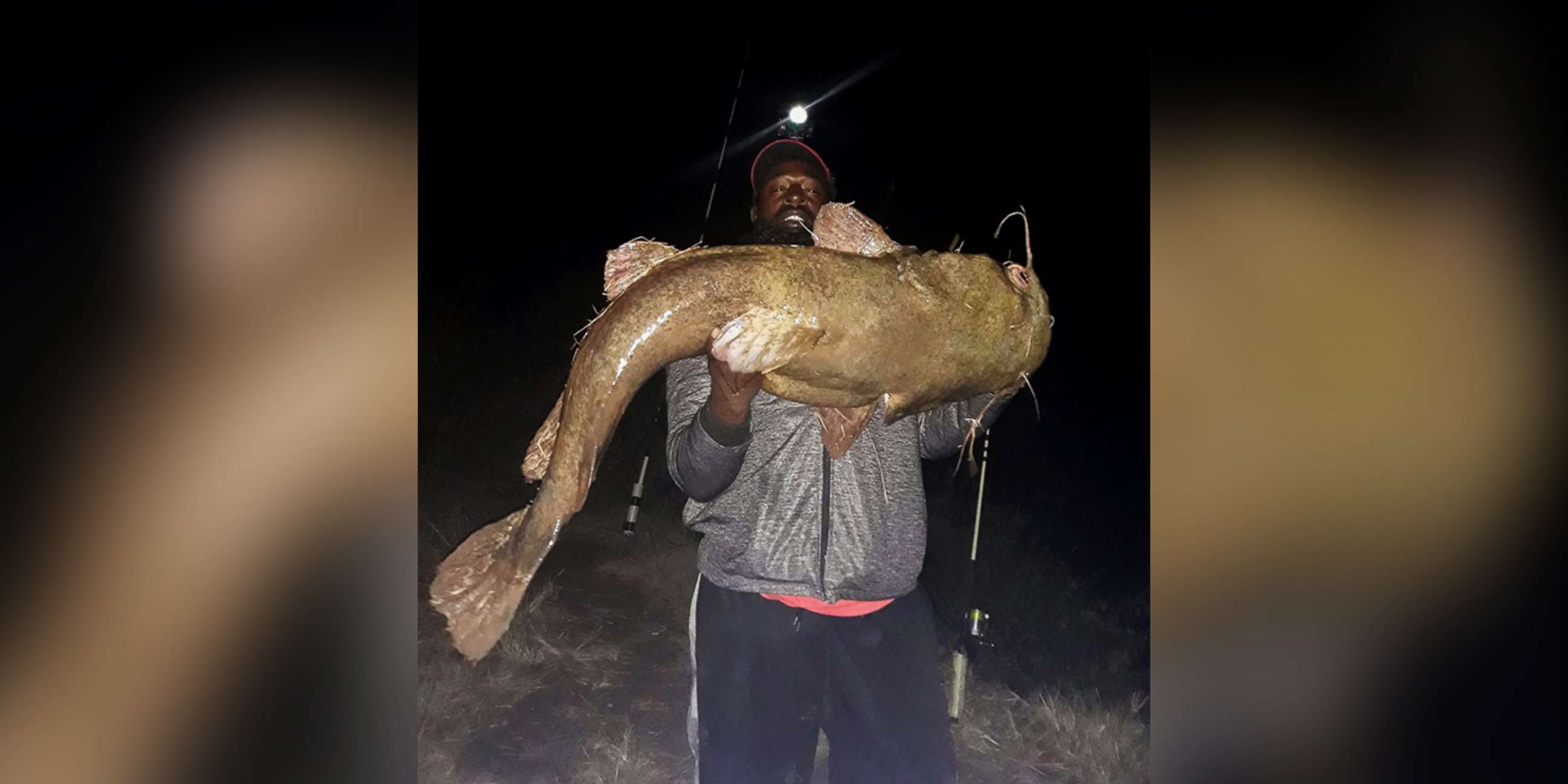 PHOTO: George Washington caught a 60-pound catfish on Sunday, the biggest he’s ever reeled in, in Lawton, Okla.