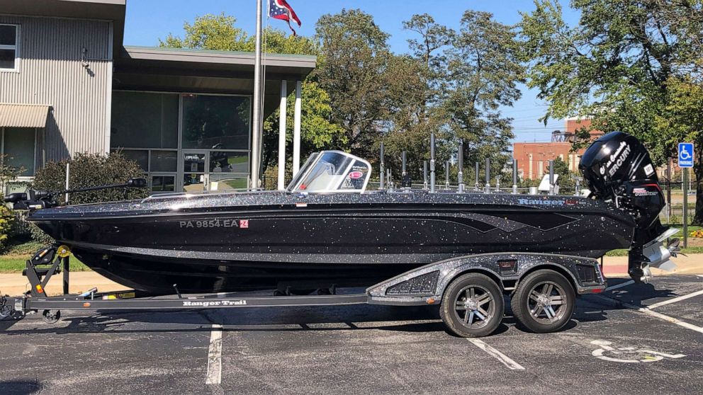PHOTO: This undated photo provided by Cuyahoga County Prosecutor's Office shows a seized boat, trailer and fishing gear belonging to Chase Cominski that was seized on Oct. 11, 2022, in Pennsylvania.