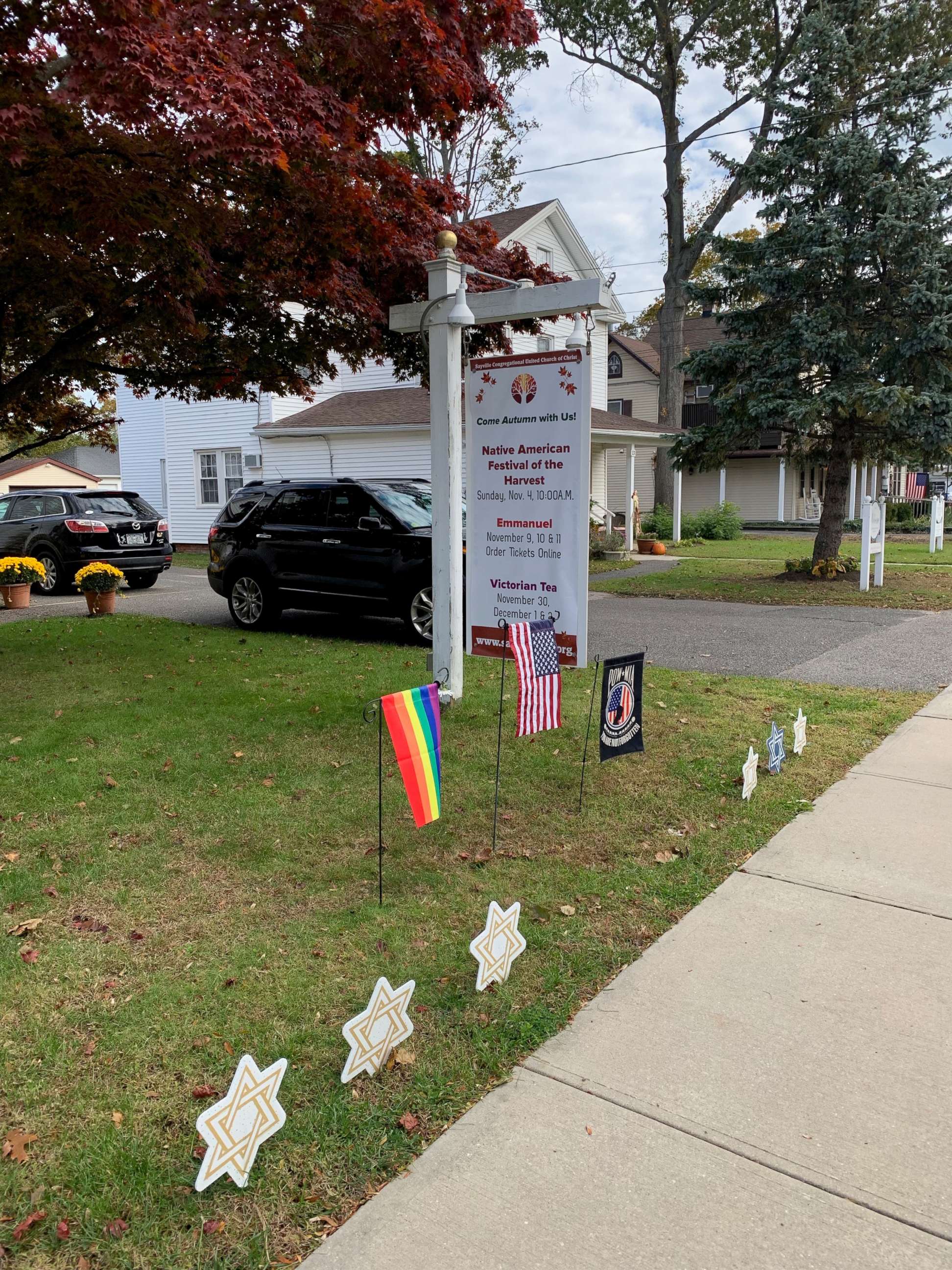 PHOTO: One of six LGBT rainbow flags stolen from the lawn of the Sayville Congregation United Church of Christ on Long Island, New York, since July 29, 2018.