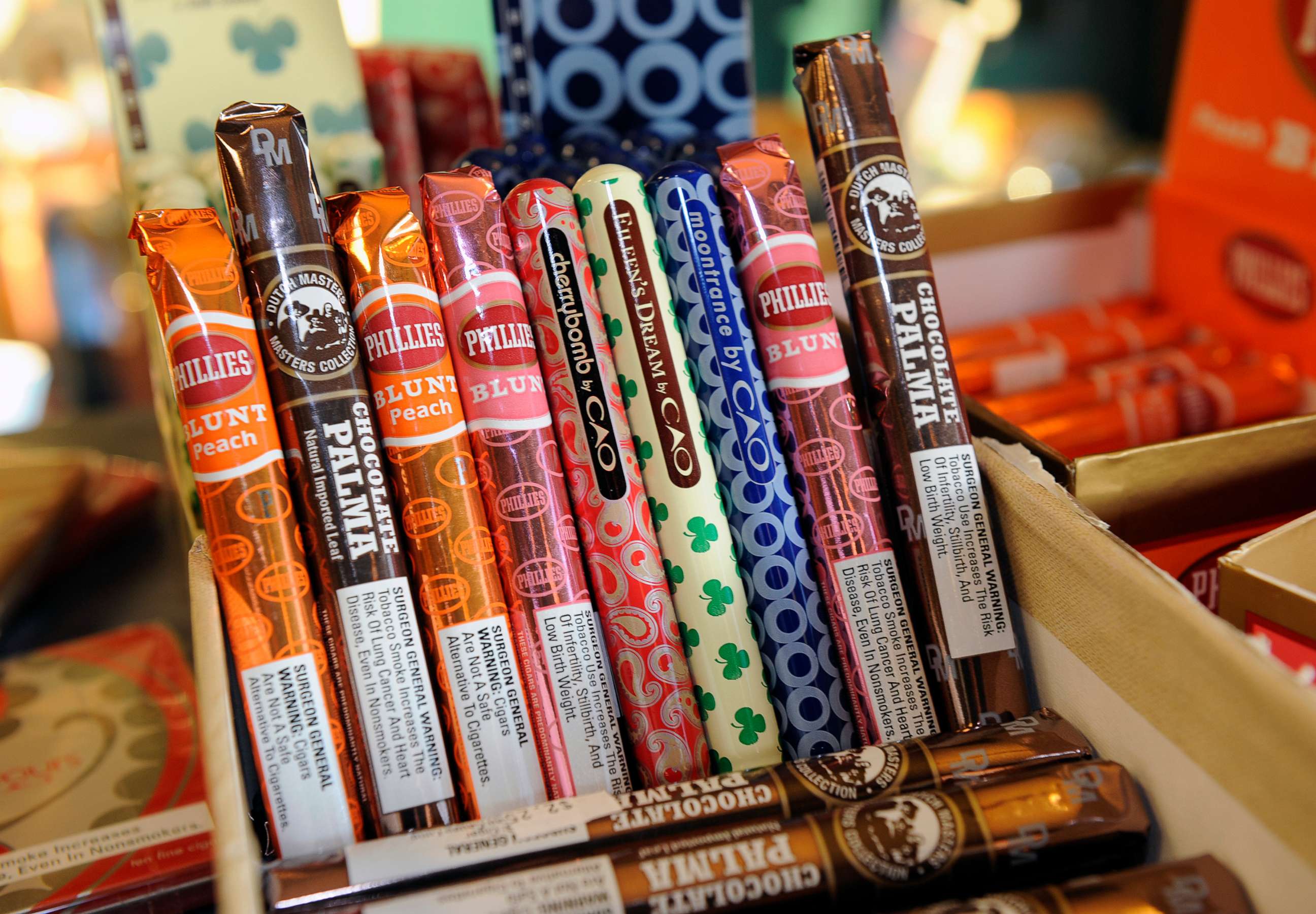 PHOTO: Candy flavored cigars are displayed for sale at a custom tobacco shop in Albany, N.Y., May 31, 2013.