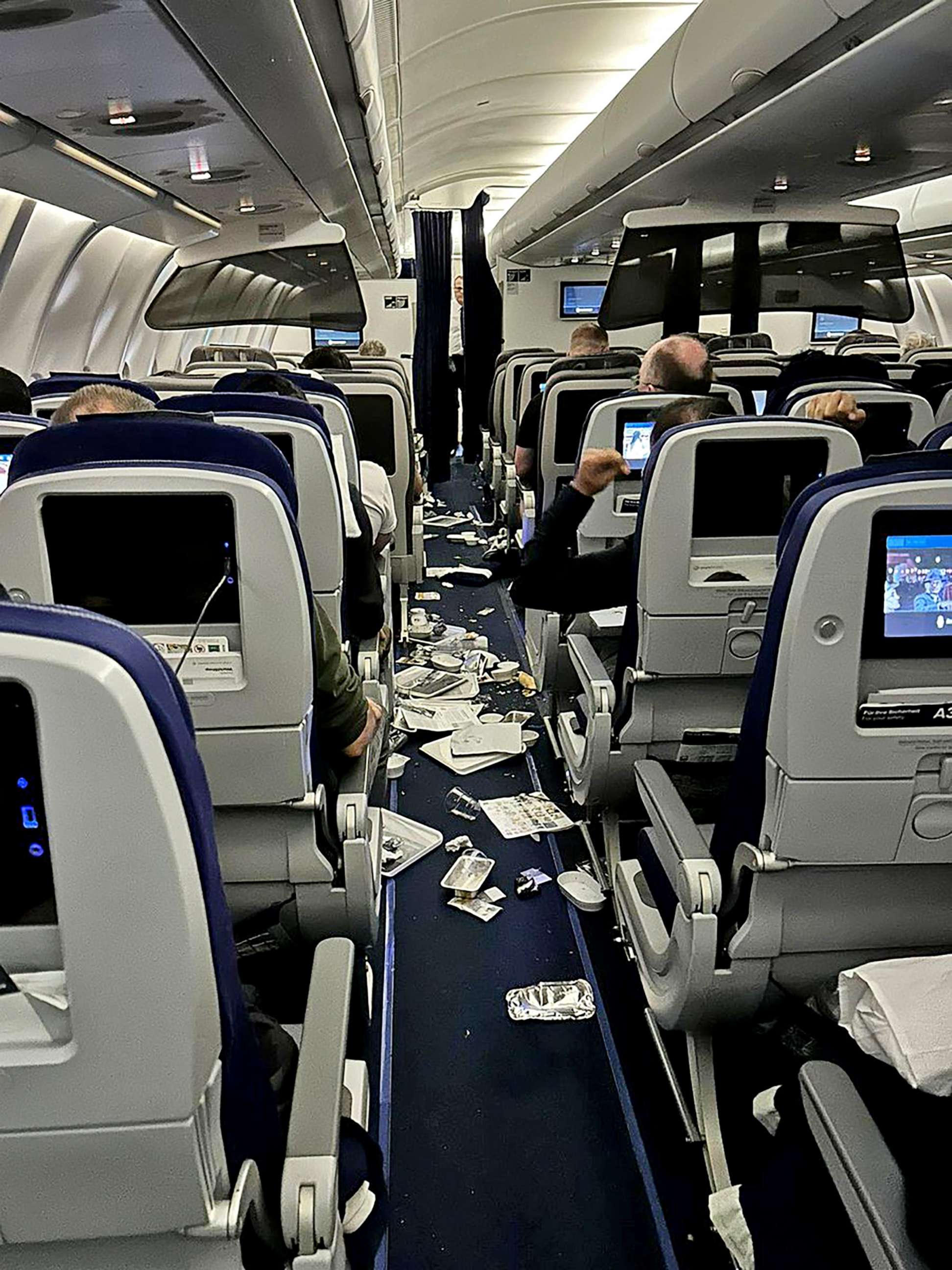 PHOTO: A photo shows inside the cabin of Lufthansa flight 469 as the turbulence sends seven to hospital.