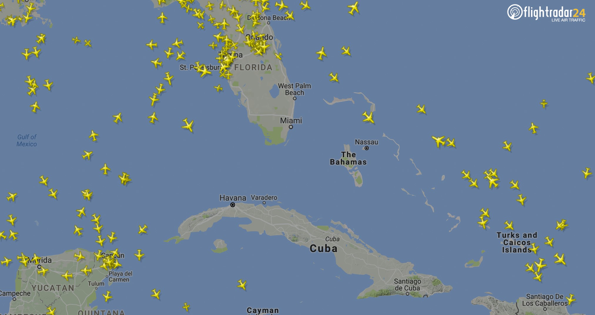 PHOTO: A flight radar image illustrates how air traffic in south Florida has virtually stopped.