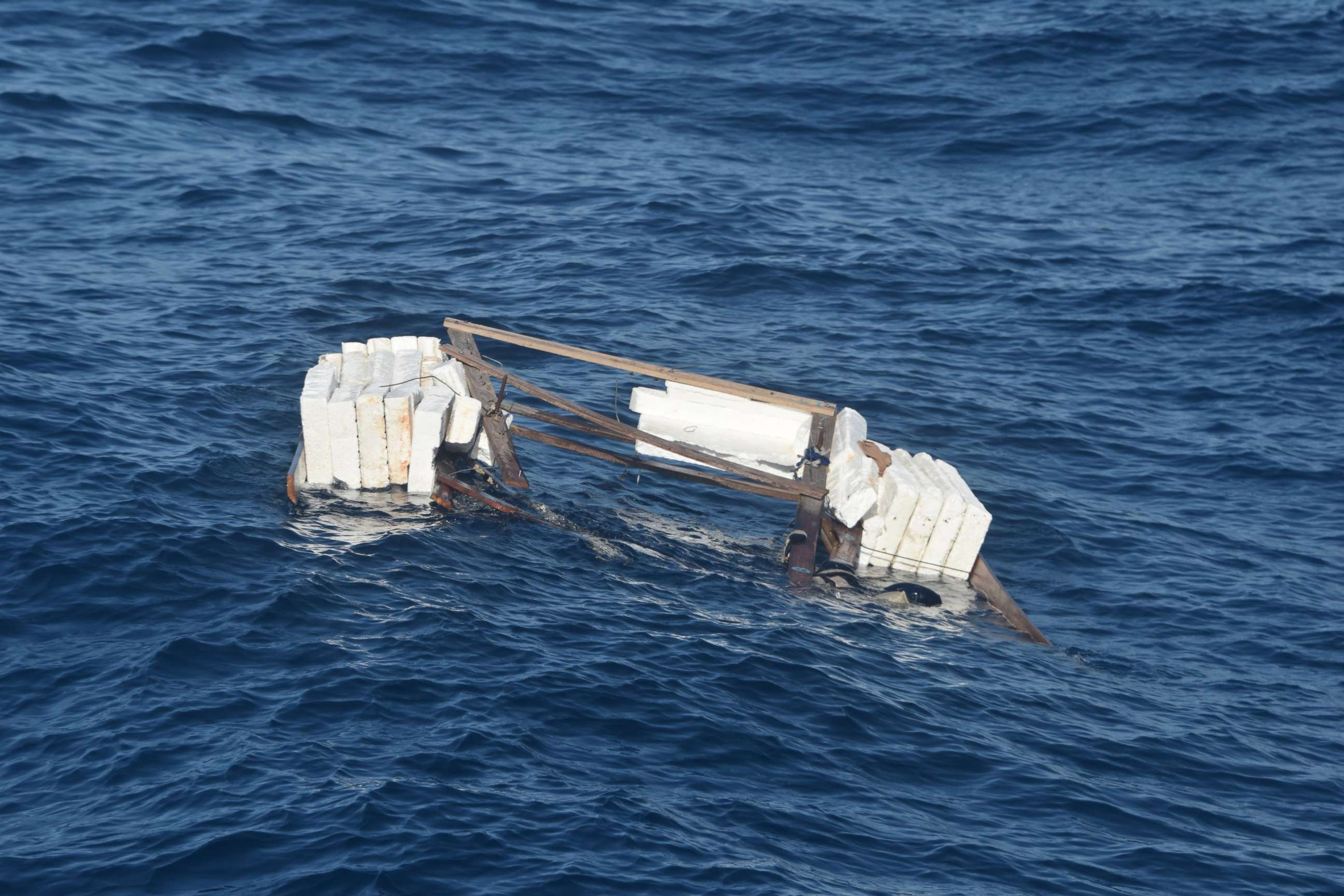 PHOTO: A vessel located approximately 8 miles south of Long Key, Fla. is pictured in an image posted to the U.S. Coast Guard official Twitter account on Feb. 15, 2021. The boat was used by 10 people who went missing south of Key West. 