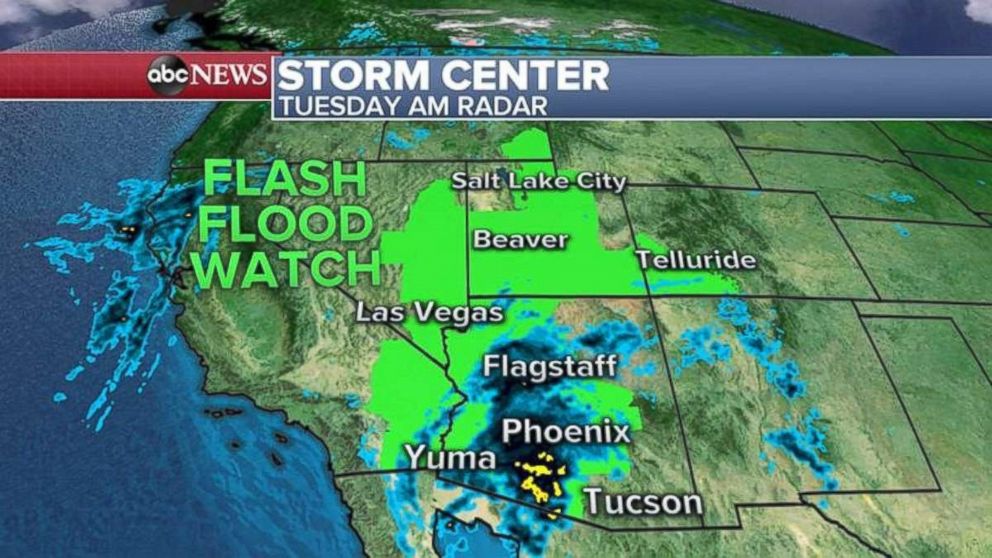 PHOTO: Flash flood watches are in place across seven states on Tuesday due to the remnants of Rosa.