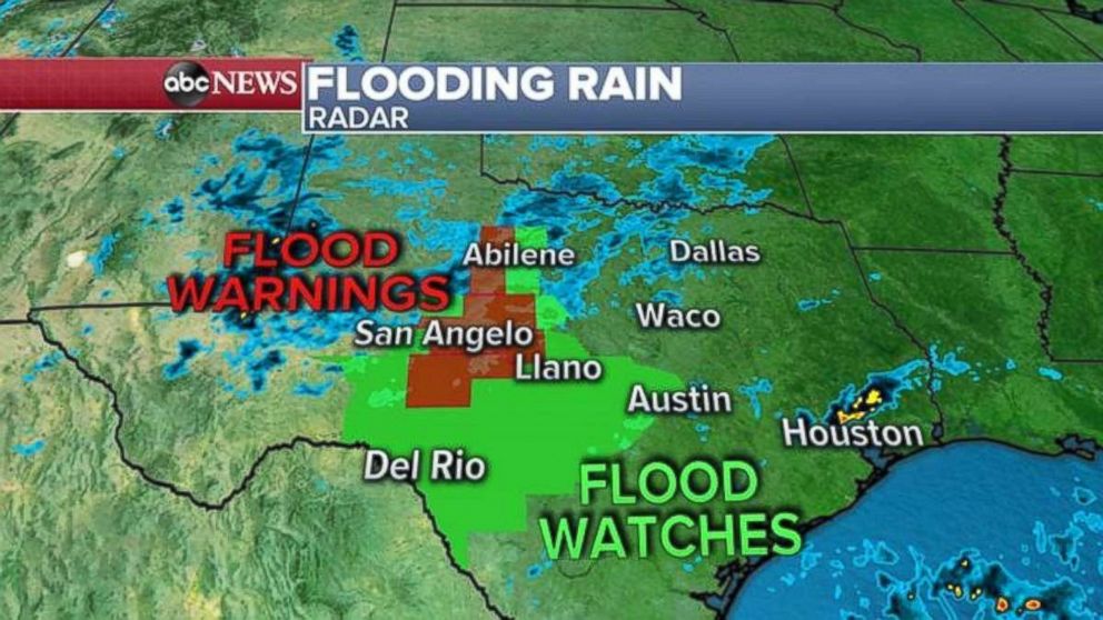 PHOTO: Flood warnings and watches are in effect across central and northern Texas for another day on Thursday.