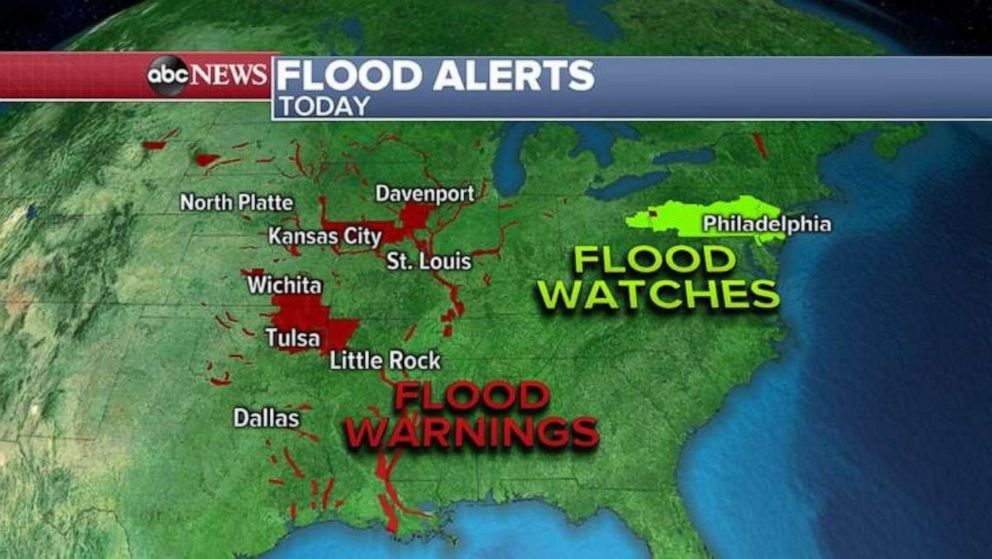 PHOTO: Flood warnings are in place along the Arkansas, Mississippi and Missouri rivers on Thursday.