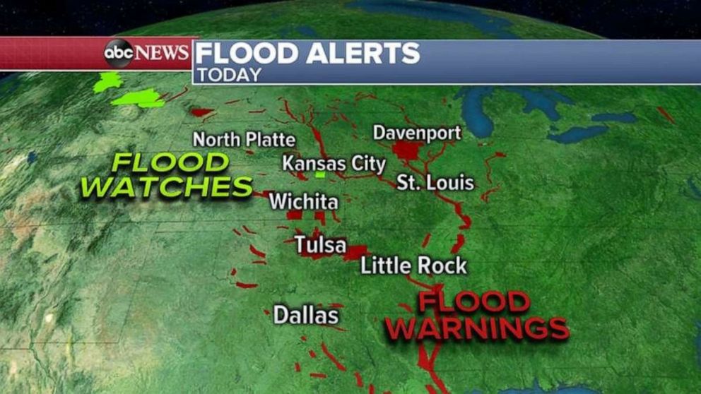 PHOTO: Flood warnings are in place along the Arkansas, Mississippi and Missouri rivers due to heavy rain over the past two weeks.