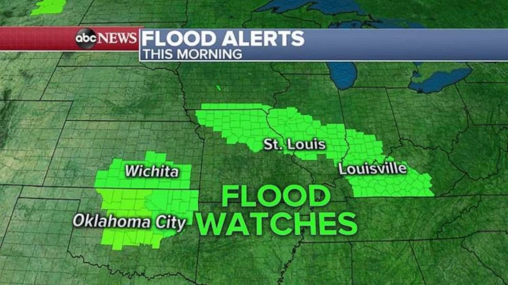 PHOTO: Flooding is possible in northern Oklahoma and southern Kansas, as well as through five states in the Midwest.
