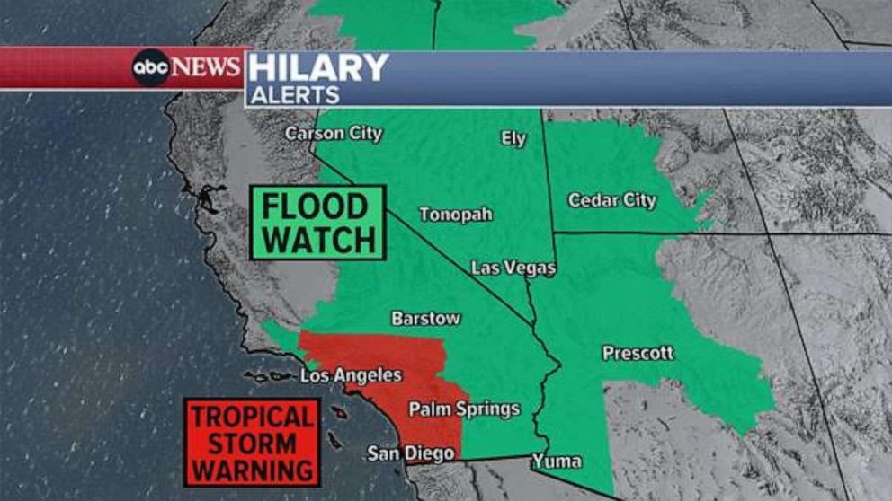 PHOTO: A Tropical Storm Warning remains in effect for portions of southern CA, including San Diego, Palm Springs, Riverside, and Los Angeles.