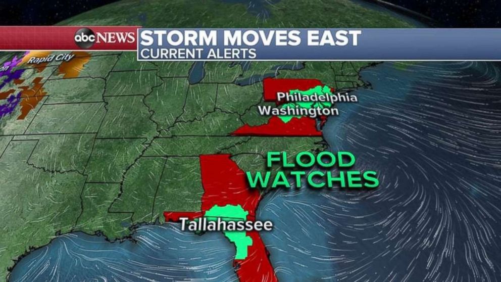 PHOTO: Flood watches have been issued in Florida and Georgia as well as the mid-Atlantic on Wednesday.