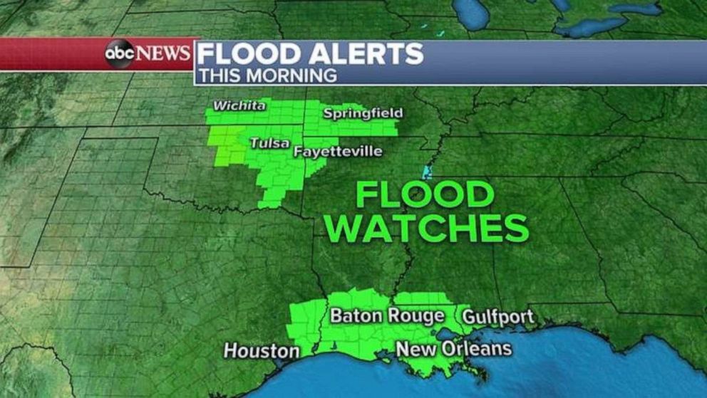 PHOTO: Flood watches are in effect in southern Louisiana and four states in the Southern Plains.