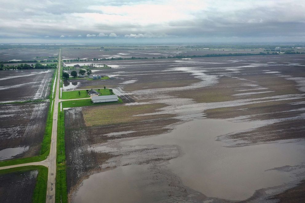 PHOTO: Water pools in rain-soaked farm fields on May 29, 2019, near Gardner, Ill.