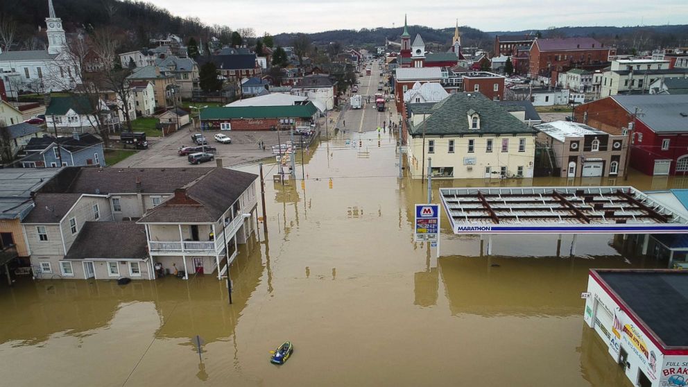 PHOTO: The Ohio River floods downtown Aurora, Ind., Feb. 25, 2018.