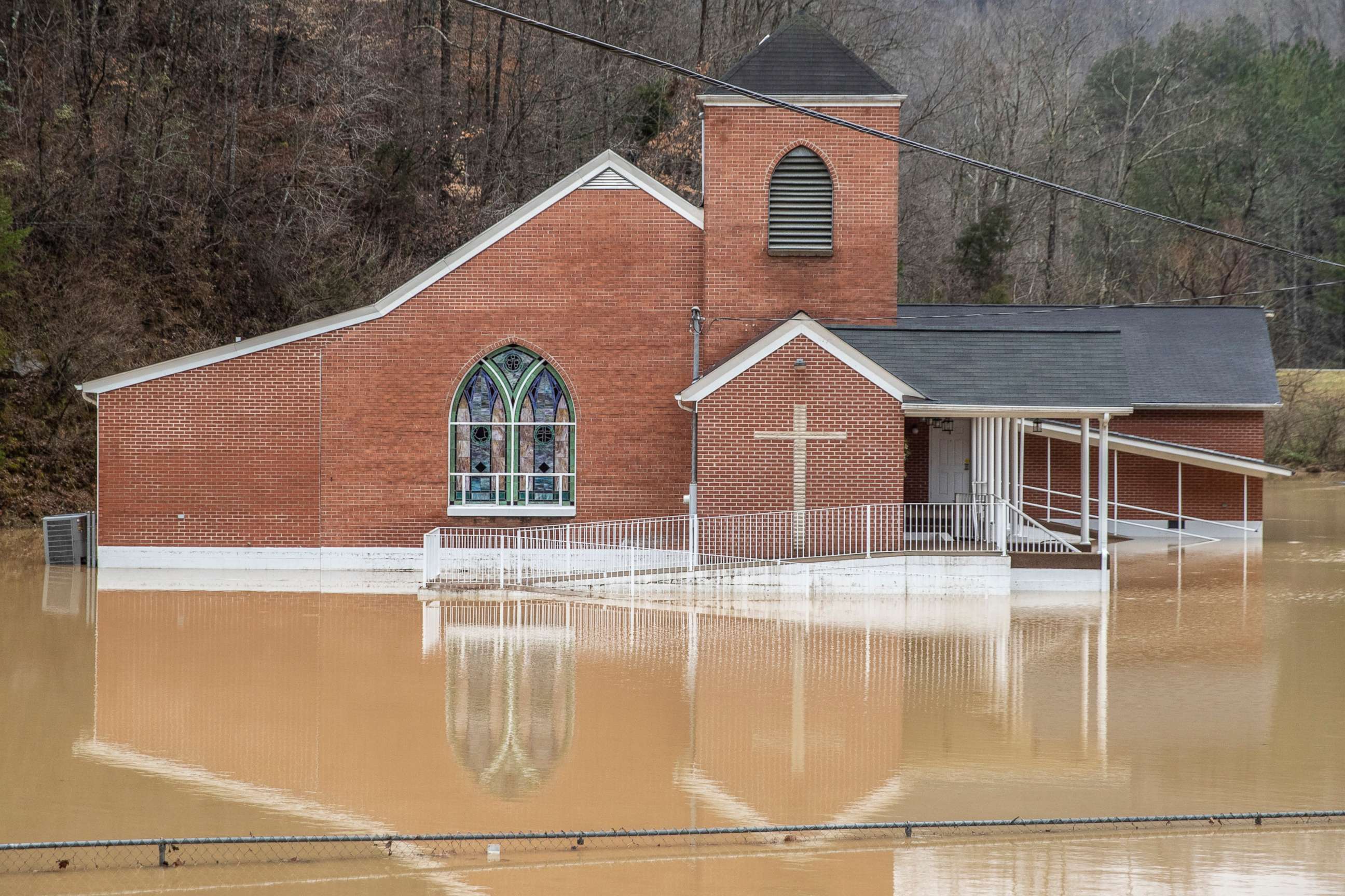 PHOTO: Flood waters surround Rockhouse Freewill Baptist Church in Johnson County, Ky.,  March 1, 2021.