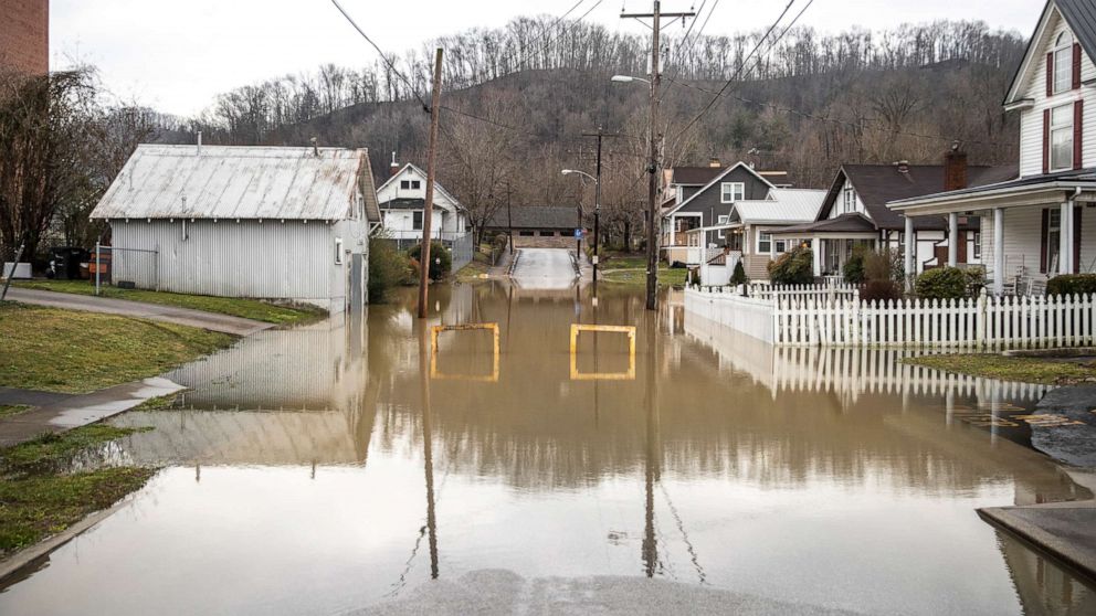 PHOTO: A street in downtown Paintsville, Ky., is flooded, March 1, 2021.