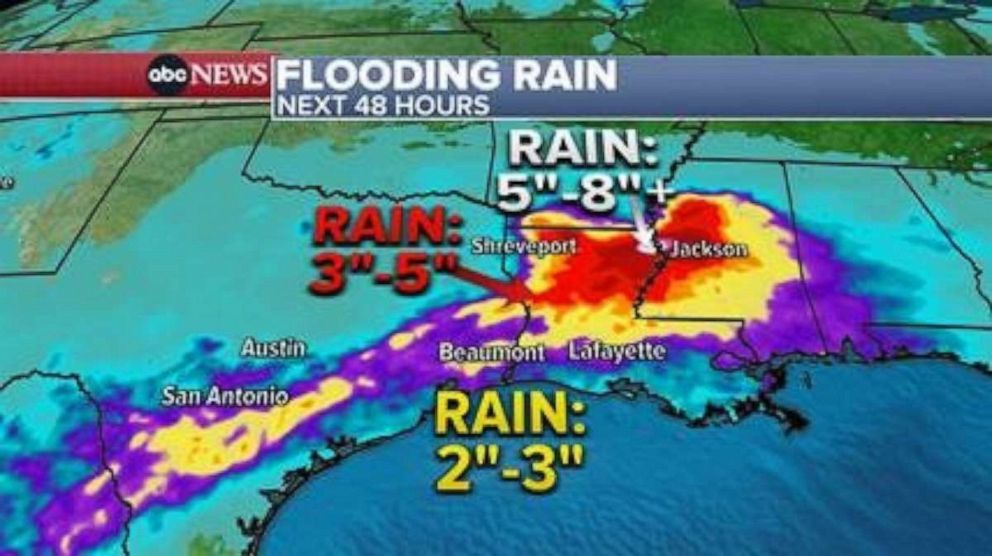 PHOTO: A map indicates flooding rain in the next 48 hours.