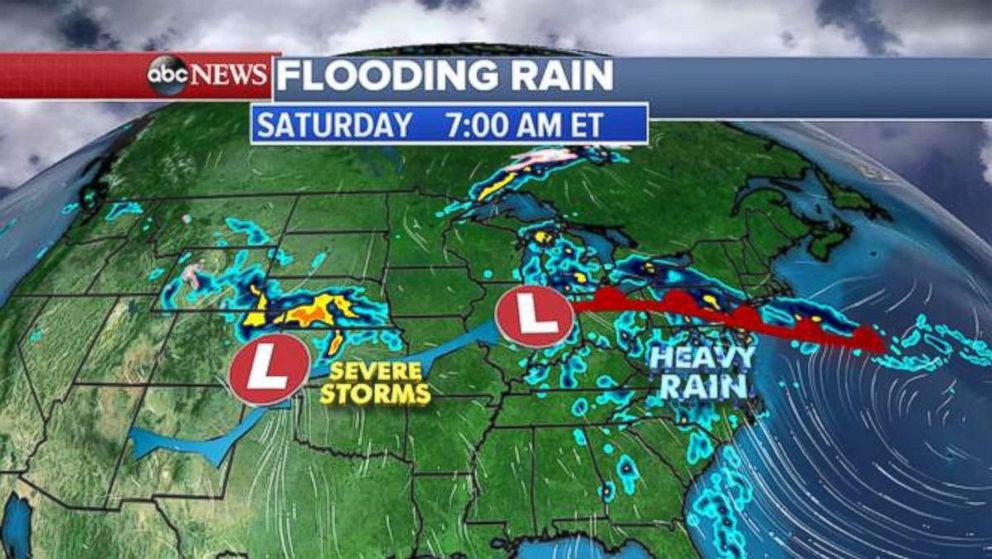 Storms are affecting two parts of the United States on Saturday.