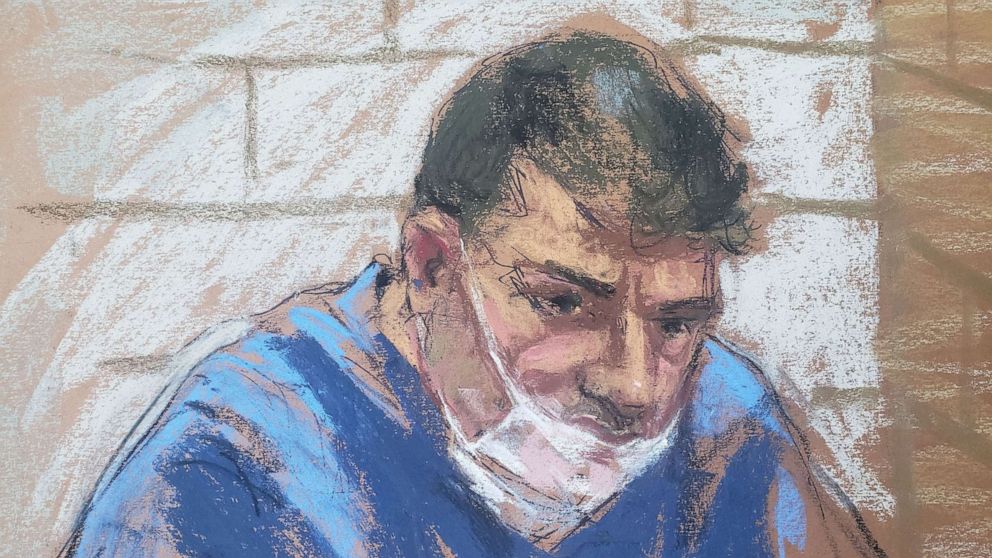 PHOTO: Eduard Florea appears during a virtual hearing on weapons charges in a New York court in a courtroom sketch, Jan. 13, 2021. 