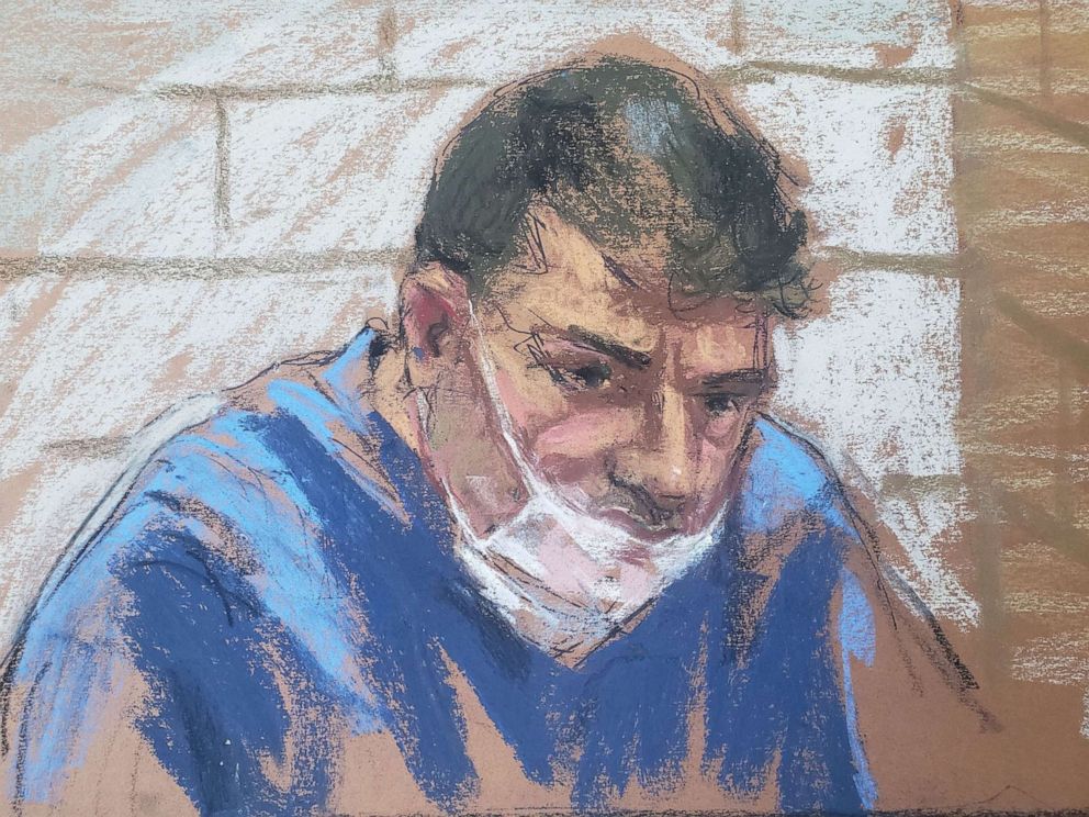 PHOTO: Eduard Florea appears during a virtual hearing on weapons charges in a New York court in a courtroom sketch, Jan. 13, 2021. 