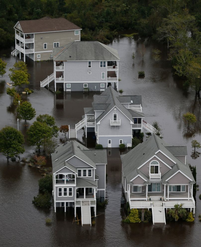 PHOTO: Homes along the New River are flooded as a result of high tides and rain from Hurricane Florence which moved through the area in Jacksonville, N.C., Sunday, Sept. 16, 2018.