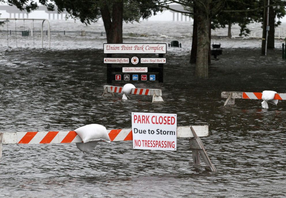 PHOTO: Union Point Park is flooded with rising water from the Neuse and Trent Rivers in New Bern, N.C., Sept. 13, 2018.