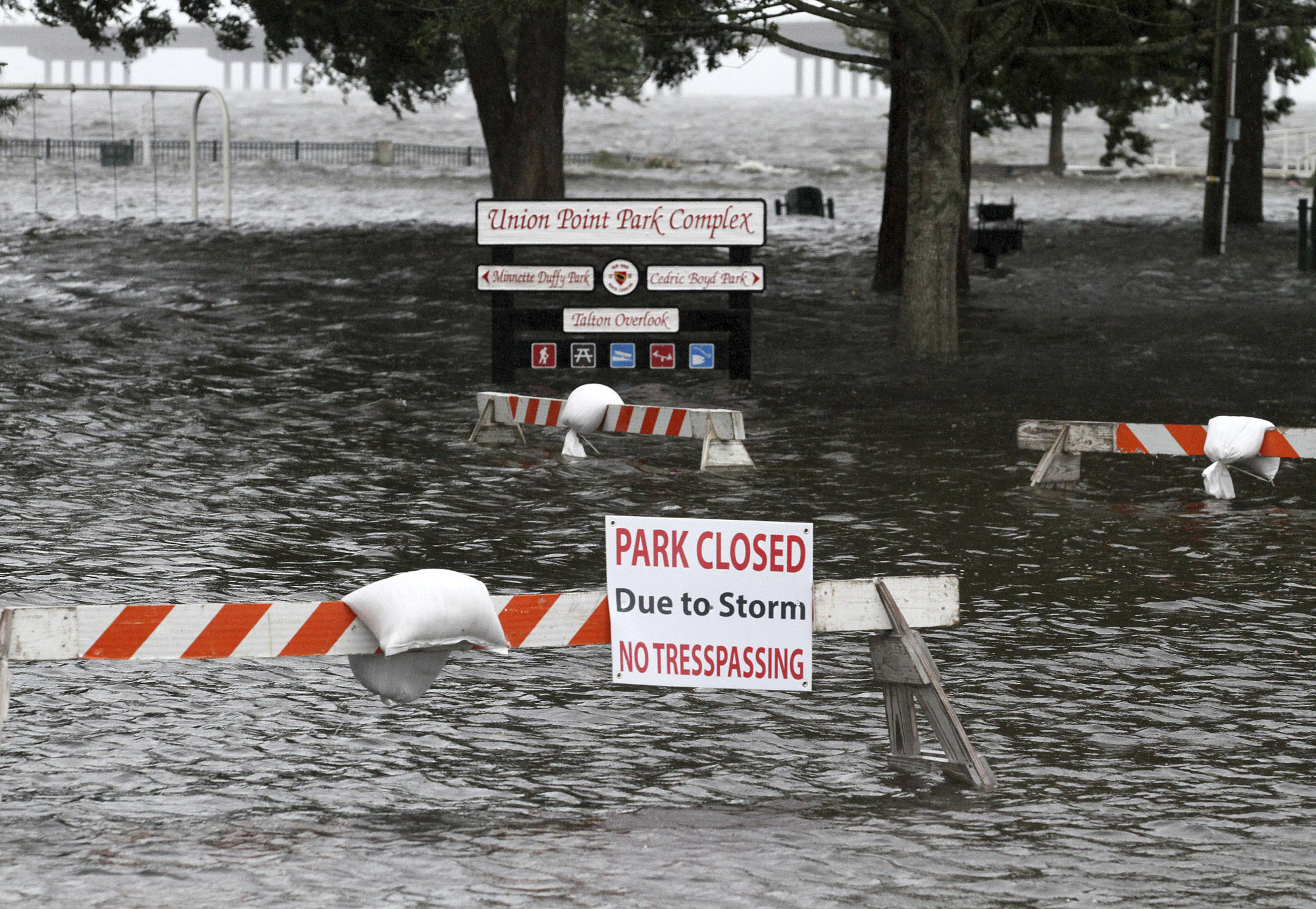 PHOTO: Union Point Park is flooded with rising water from the Neuse and Trent Rivers in New Bern, N.C. Sept. 13, 2018.