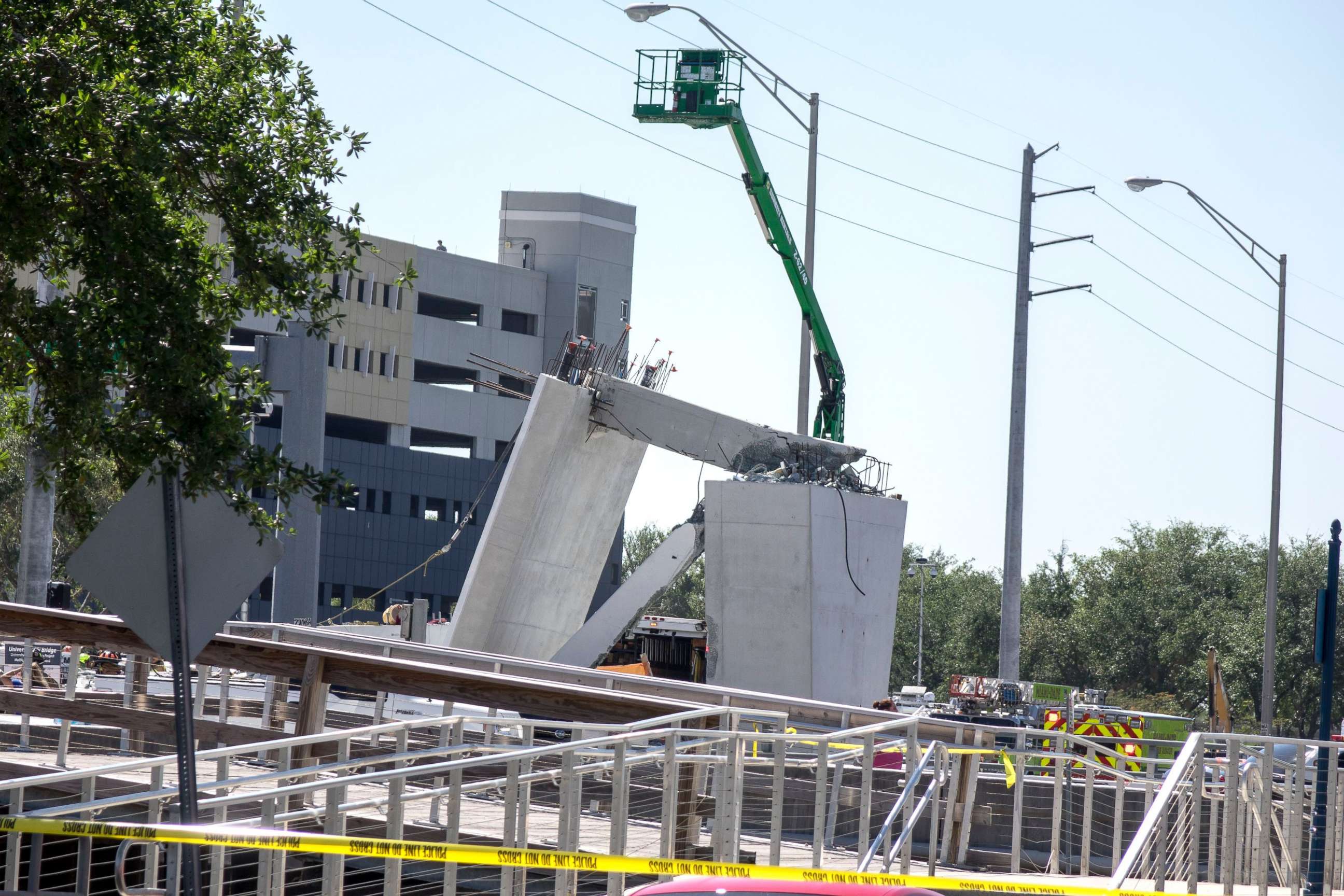 PHOTO: A pedestrian bridge collapsed at the Florida International University in Miami on March 15, 2018.