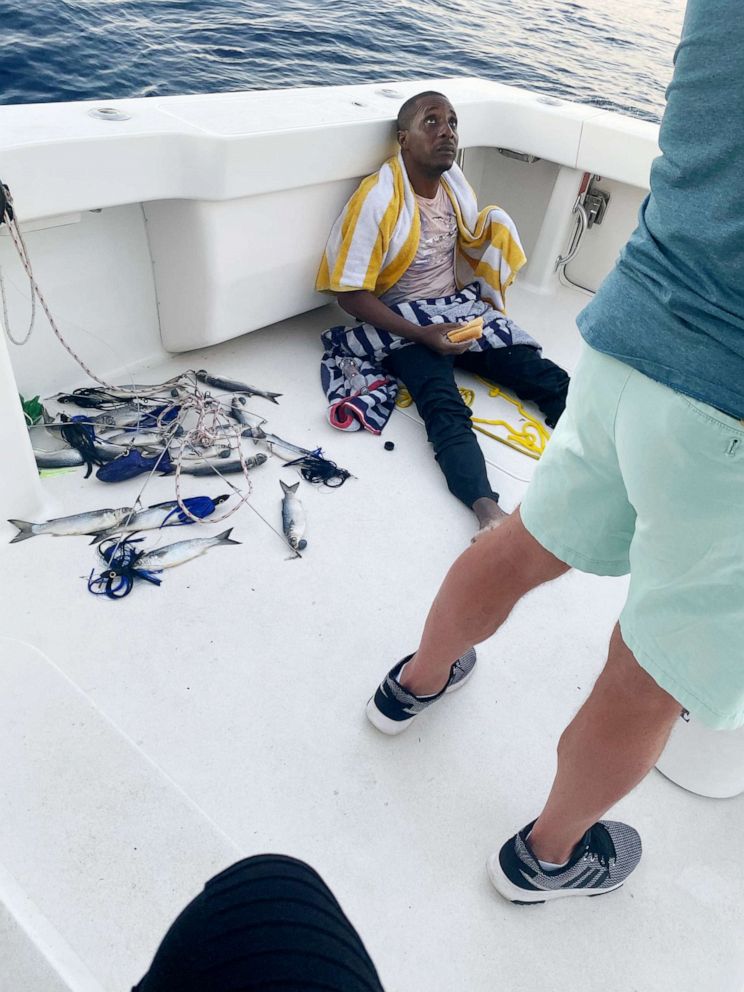 PHOTO: A man described as a Jamaican National was rescued off the Florida coast of a Jamaican national, who spent 36 hours adrift in the Atlantic clinging to the tip of a capsized boat 23 miles off the coast of Fort Pierce, Fla., Feb. 12, 2021. 