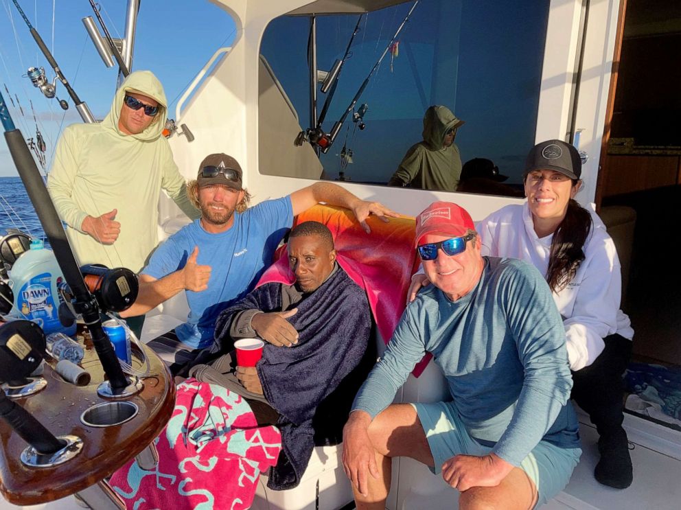 PHOTO: A man described as a Jamaican National was rescued off the Florida coast of a Jamaican national, who spent 36 hours adrift in the Atlantic clinging to the tip of a capsized boat 23 miles off the coast of Fort Pierce, Fla., Feb. 12, 2021. 