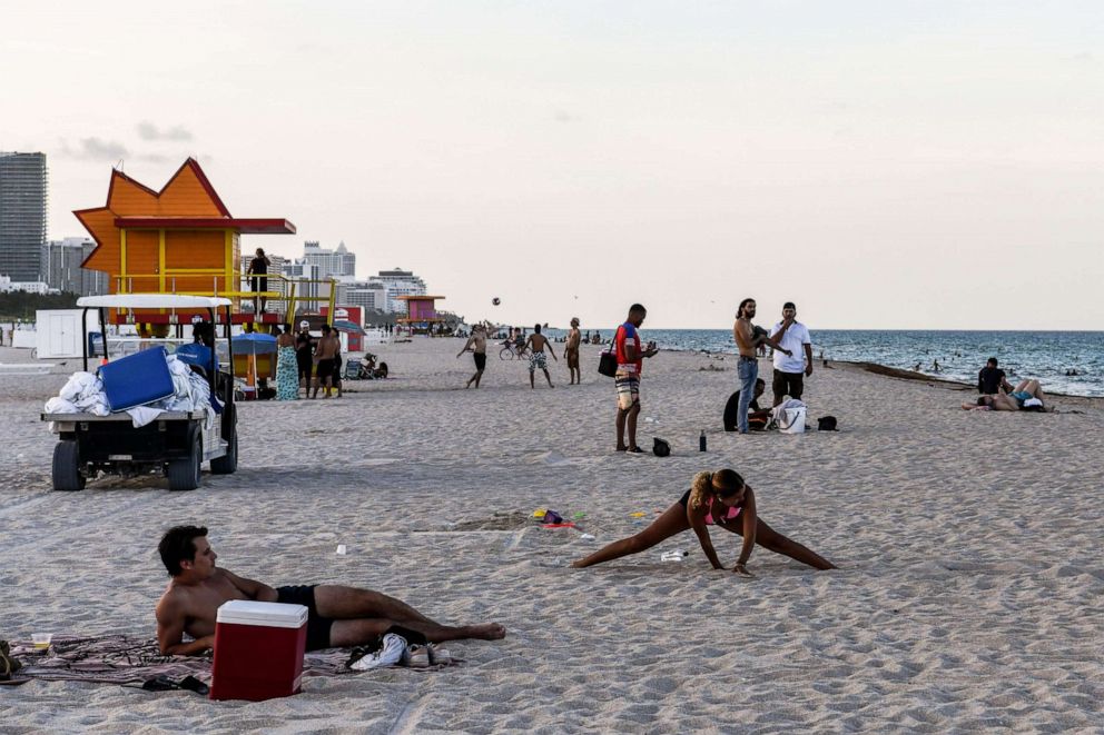 PHOTO: People enjoy the beach in Miami Beach, Florida on June 24, 2020.