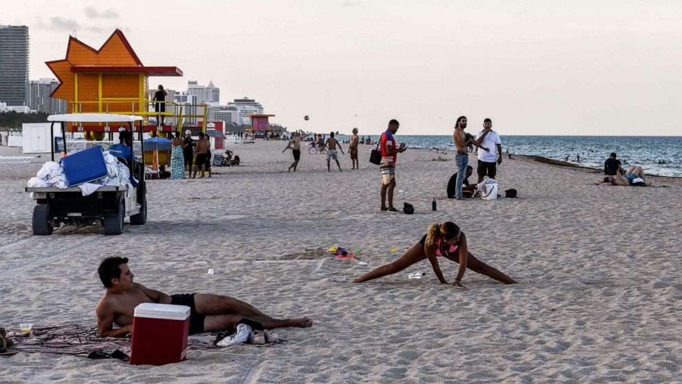PHOTO: People enjoy the beach in Miami Beach, Florida on June 24, 2020.