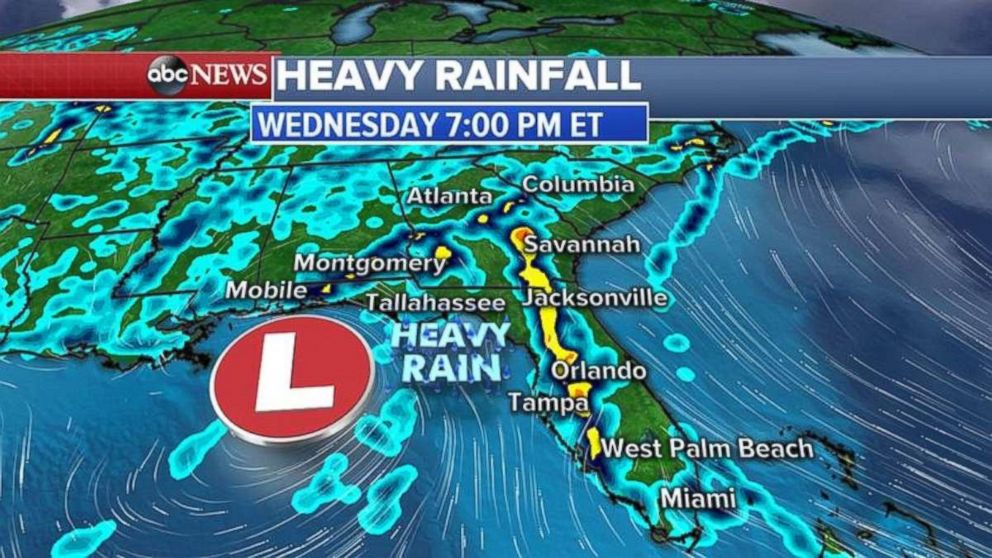 Heavy rain will move through the South on Wednesday.