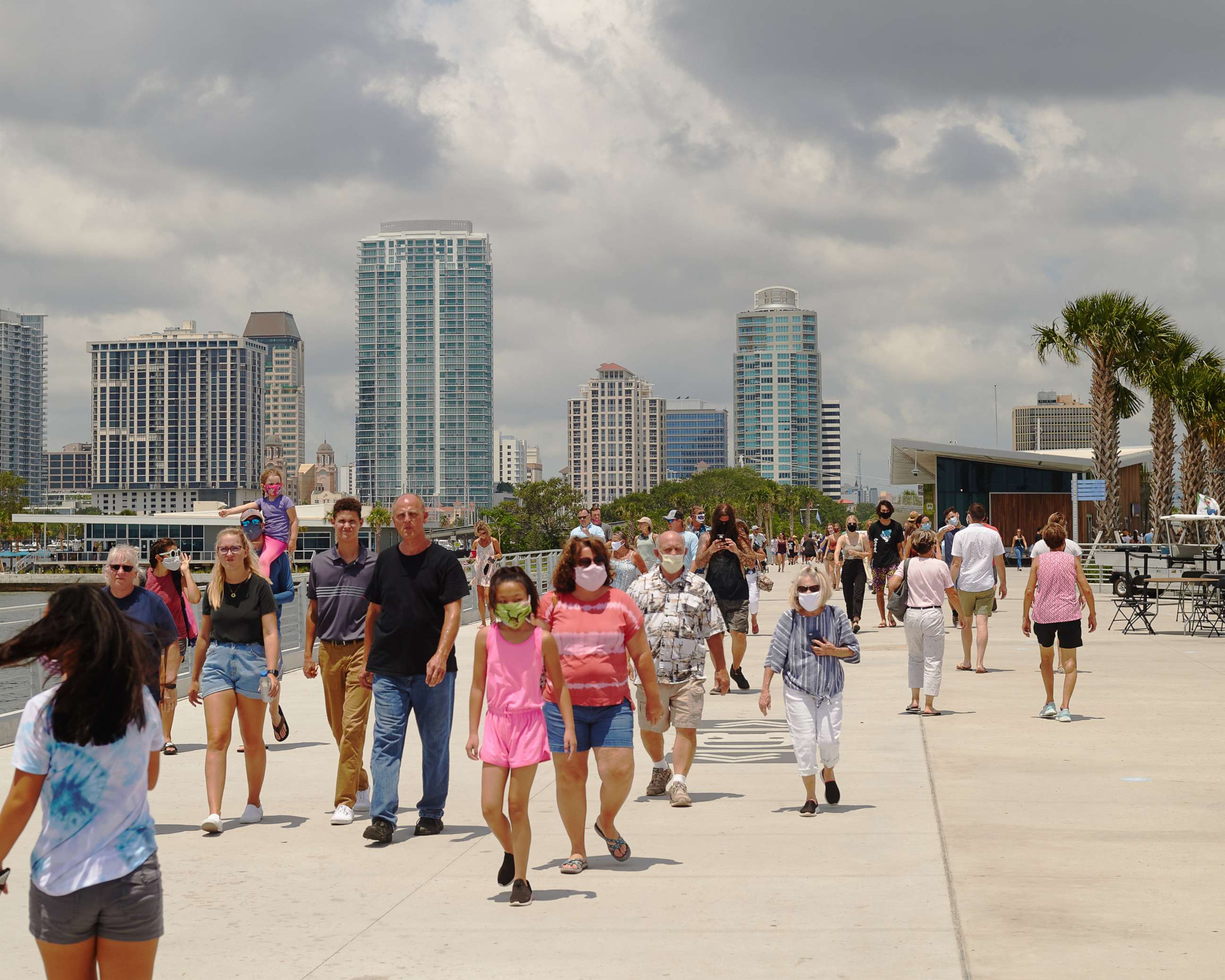 PHOTO: Crowds of people explore the newly completed St. Petersburg Pier in St. Petersburg, Fla., July 12, 2020.